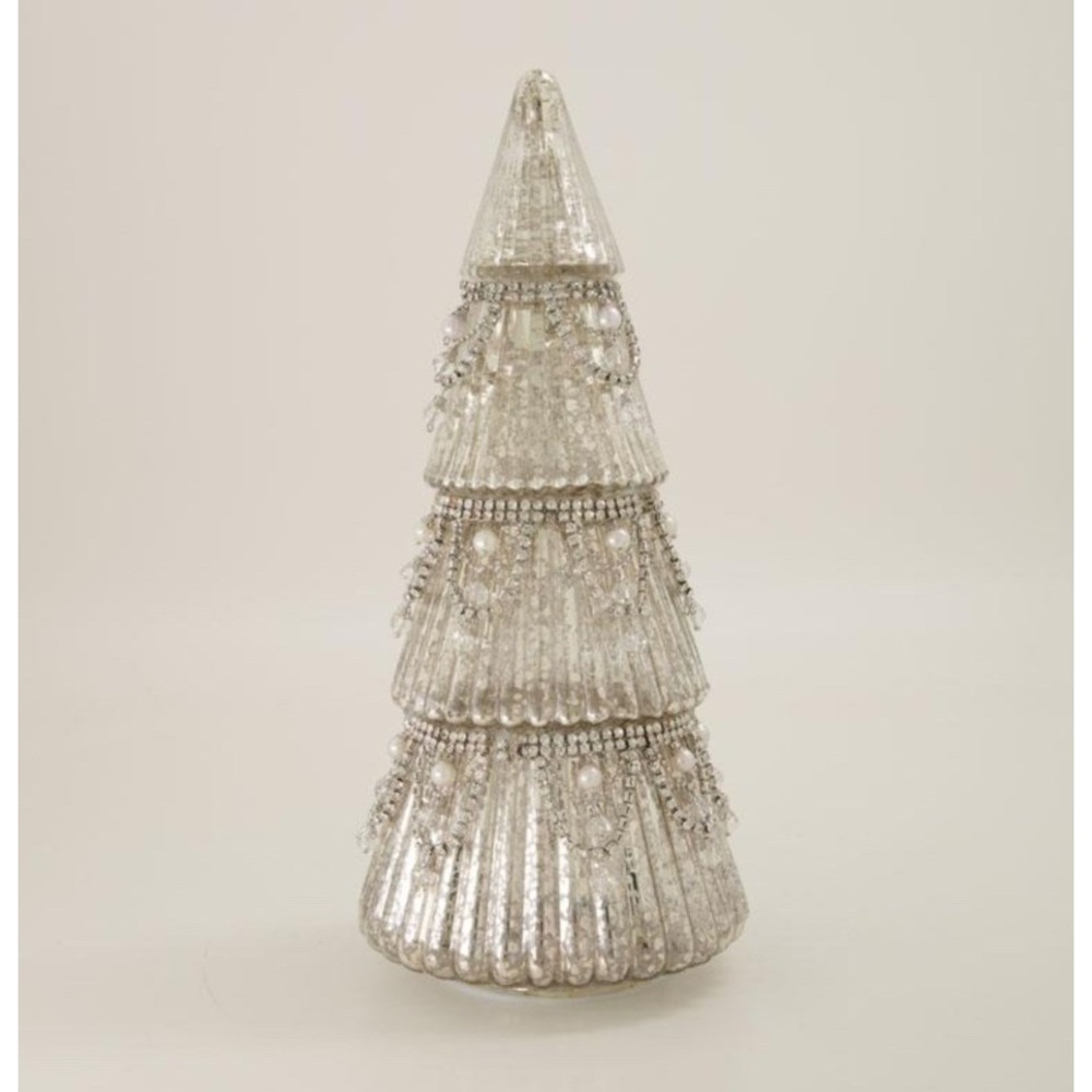 Cracker Barrel Lighted Crackle Glass Christmas Tree LED Jeweled Garland 11.5"